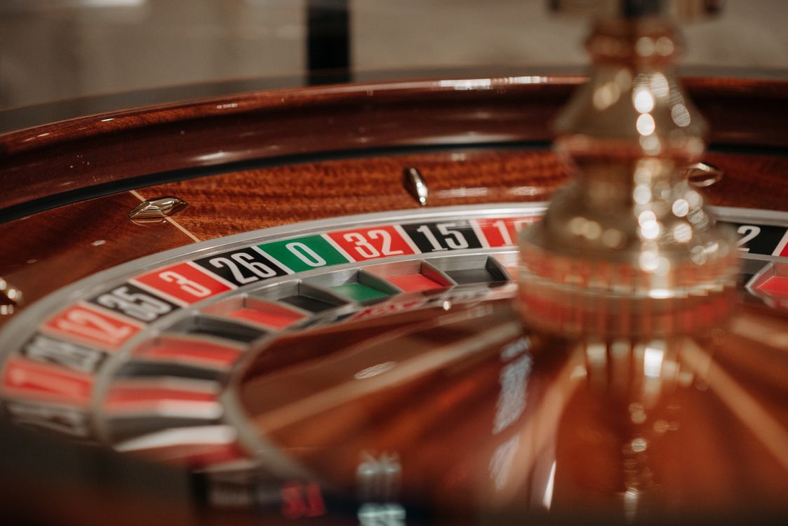 Close-up of a roulette wheel in a casino